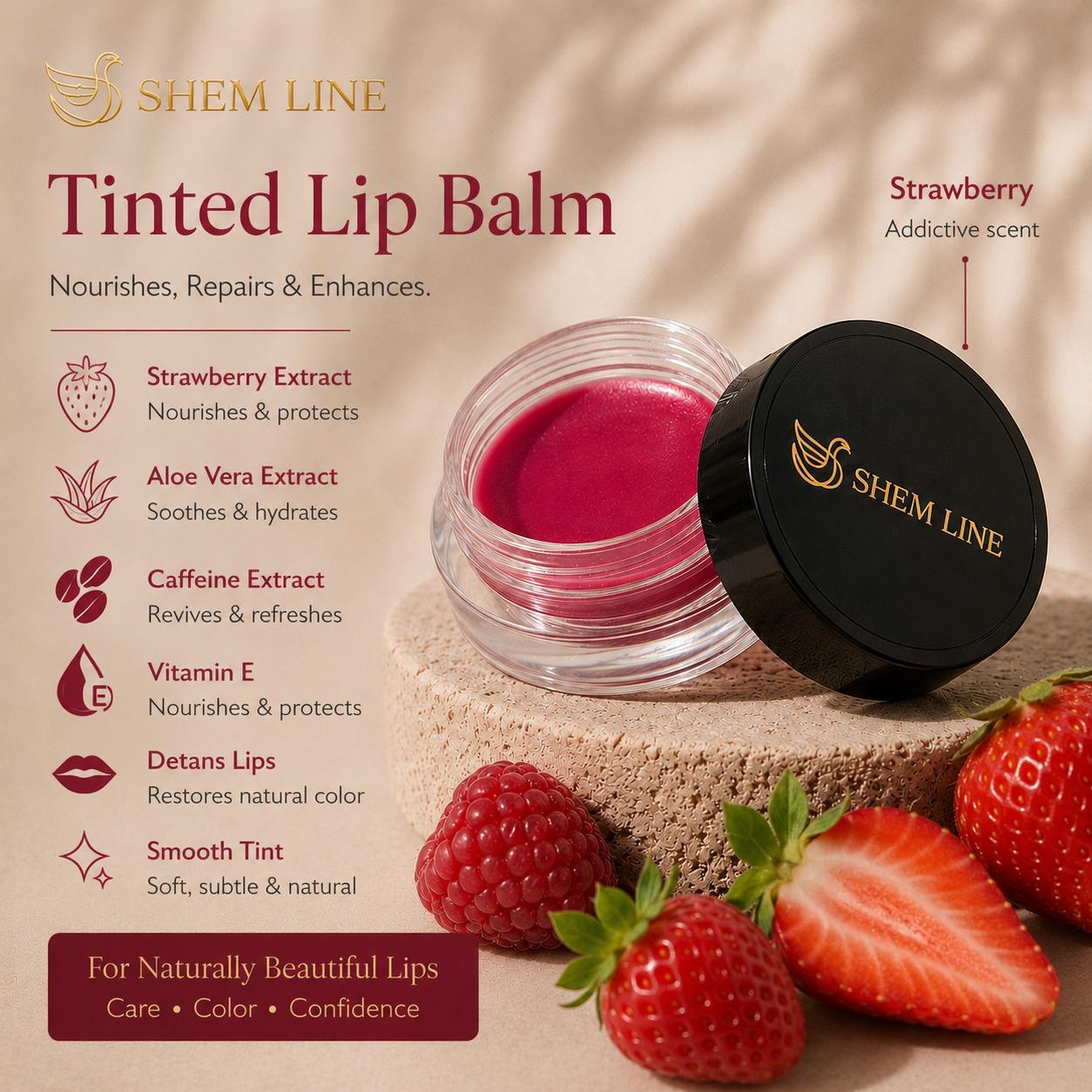 WhatsApp Image 2026-07-25 at 02.14.31 (1) Shem Line Tinted Lip Balm – Strawberry | Nourishing & Color Correcting - Image 1