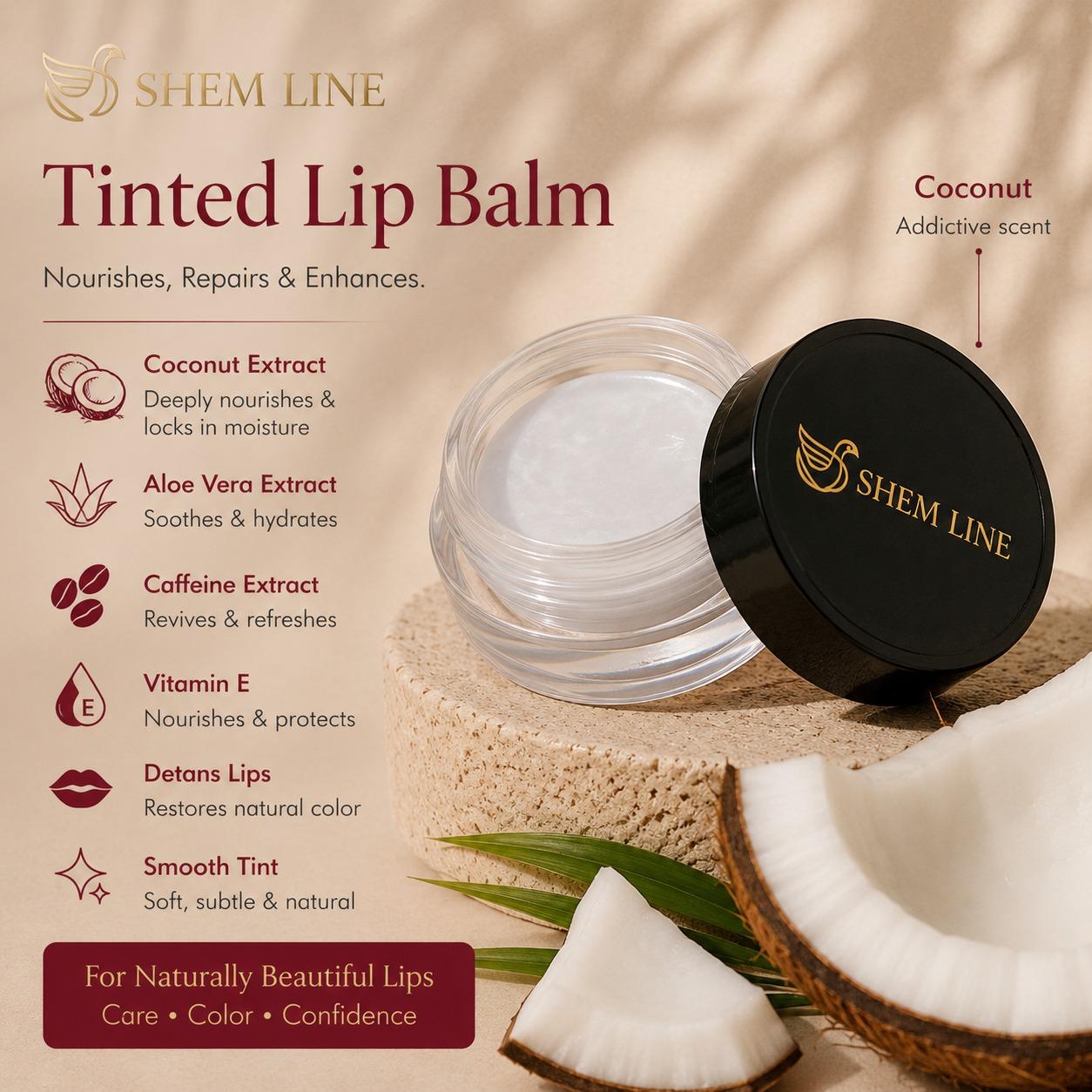 WhatsApp Image 2026-07-25 at 02.14.31 Shem Line Tinted Lip Balm – Coconut | Deep Moisture & Natural Tint - Image 1